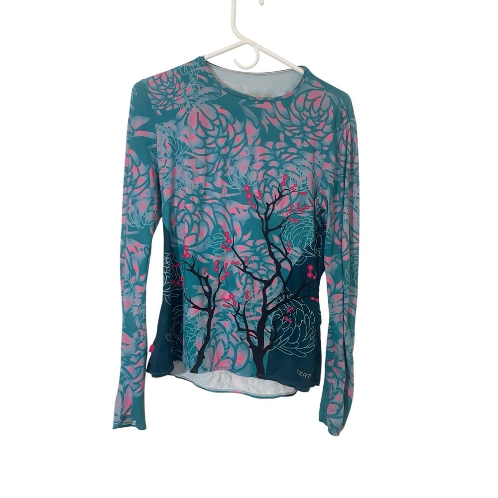 Terry Graphic Cherry Blossom UPF 50+ Cycling Jersey Long Sleeve Women's Sz XL